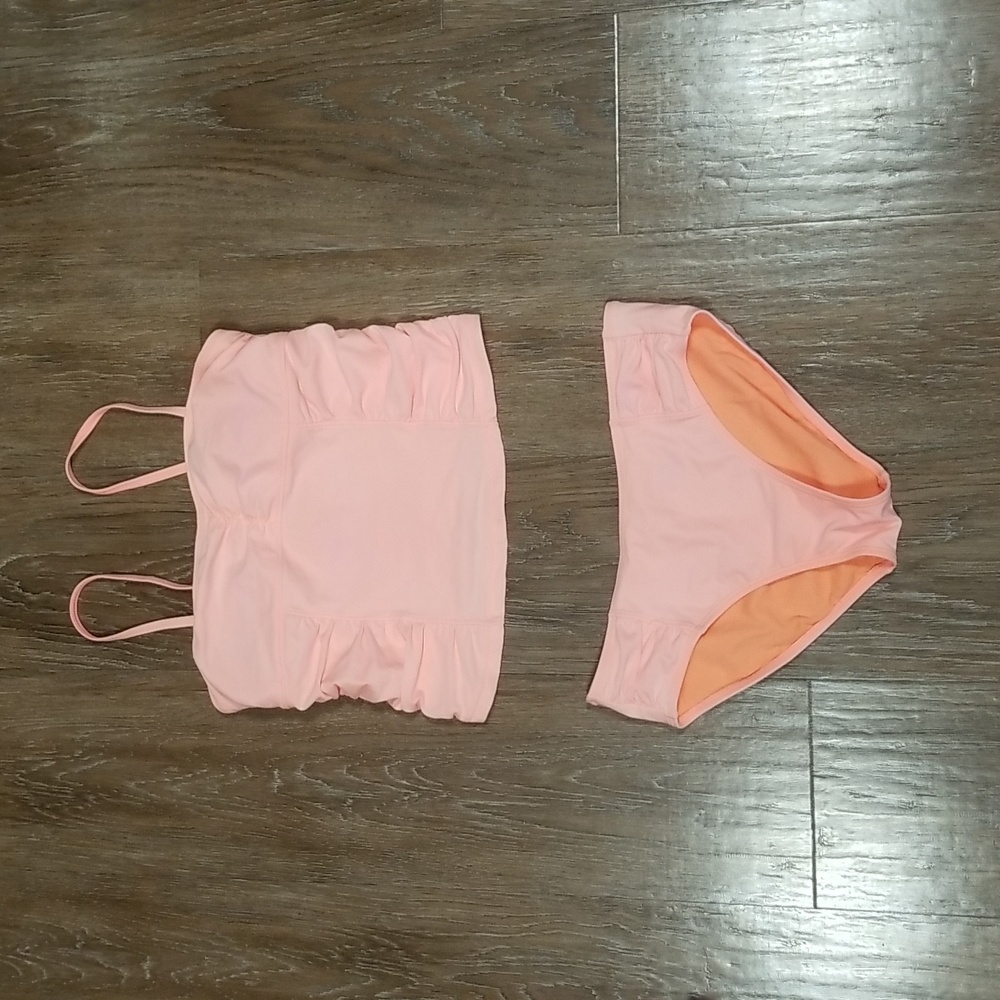 (XL) Old Navy May Solid Ruch in Rock Melon Neon Two Piece Tankini Swimsuit Beach